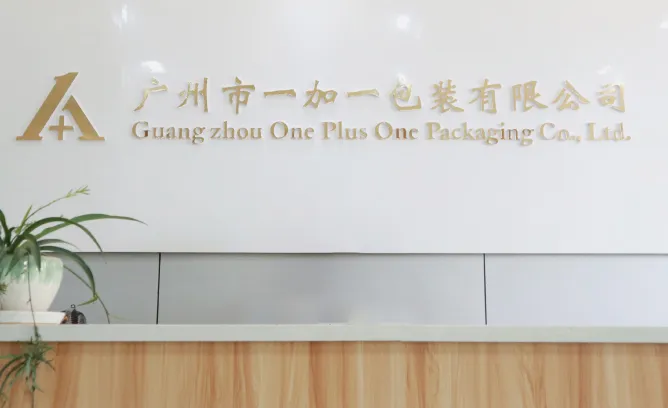 Guangzhou One Plus One Packaging company reception and logo wall