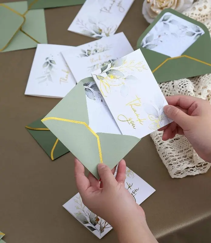 Gold foil thank you card with envelope