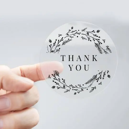Clear vinyl thank you sticker with floral print