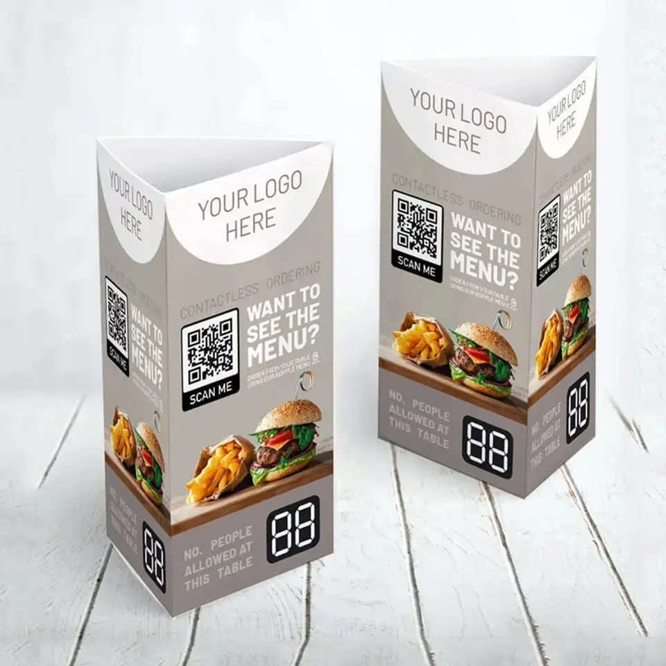 Triangular restaurant table menu card