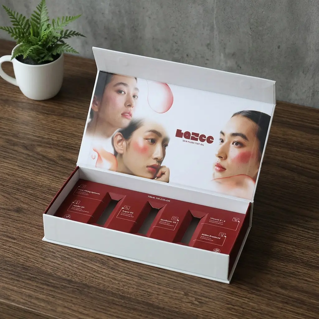 Magnetic cosmetic gift box with fitted insert
