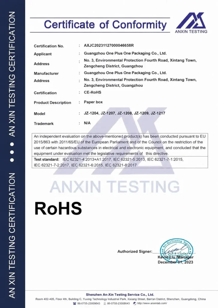 Rohs (paper-box) — certificate or report document