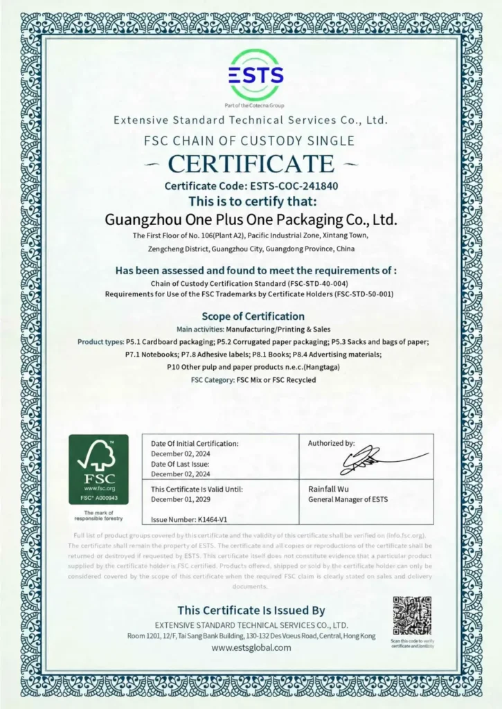 FSC — certificate or report document