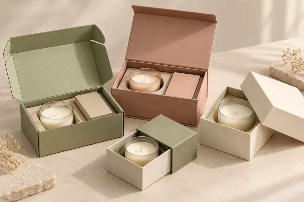 Custom candle packaging boxes wholesale for brands