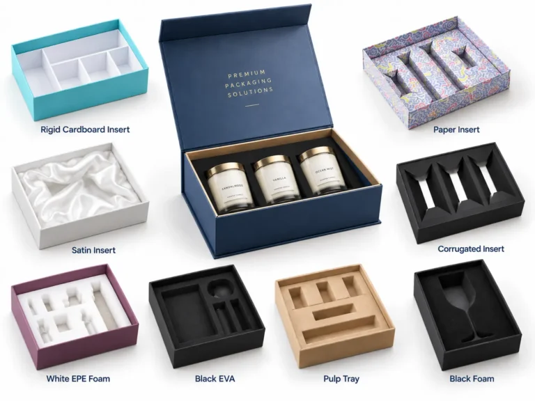 Custom candle boxes with inserts featuring eight insert options and scented candles